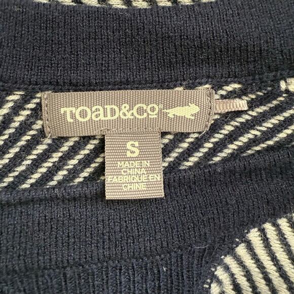 Toad & Co Strahlhorn Lambswool Crewneck Sweater in Navy Stripes, Size Small - Picture 4 of 10
